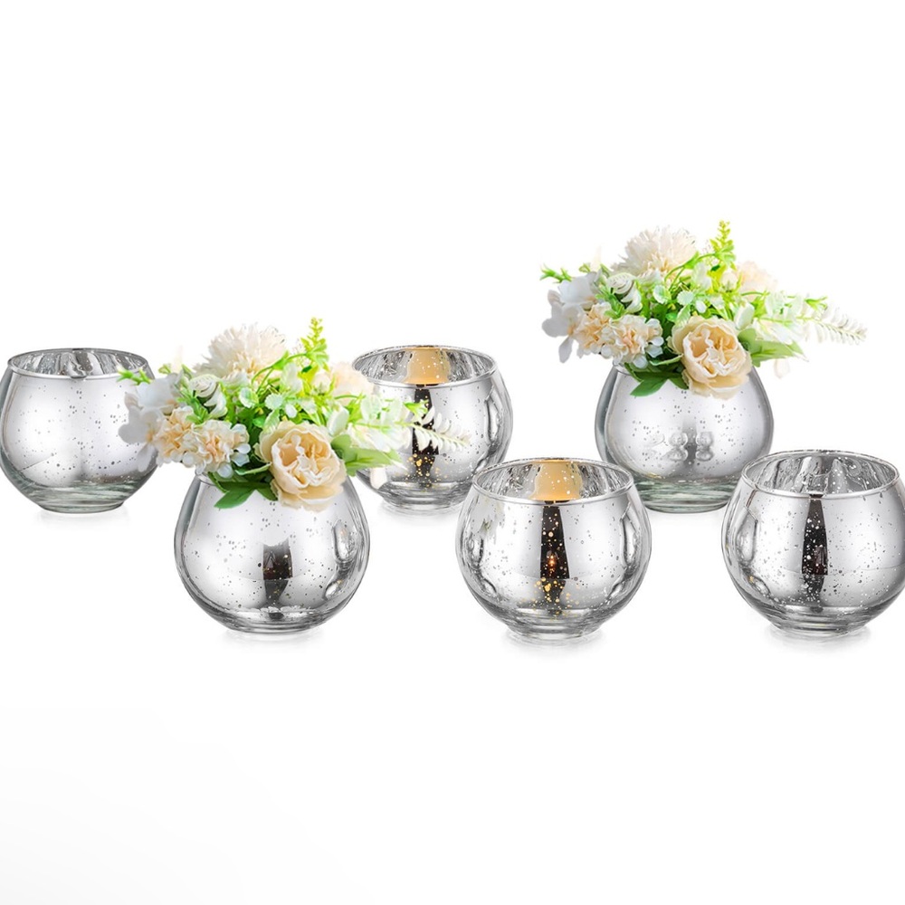 NWT 6pcs Small Silver Bling  Round Vases for Centerpieces